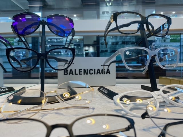 Designer frames on the counter at Avenue Optical