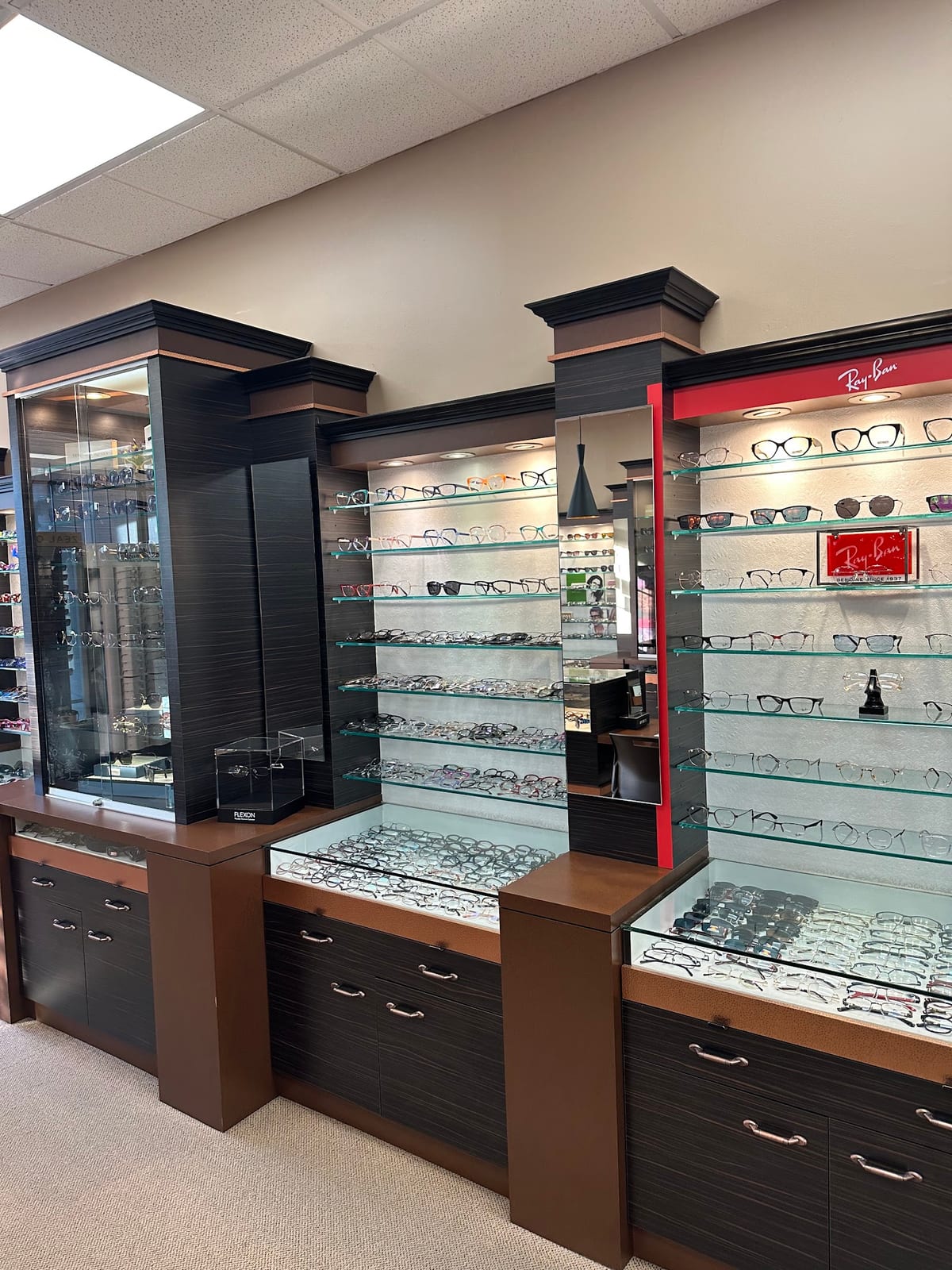 The frame display walls at Avenue Optical